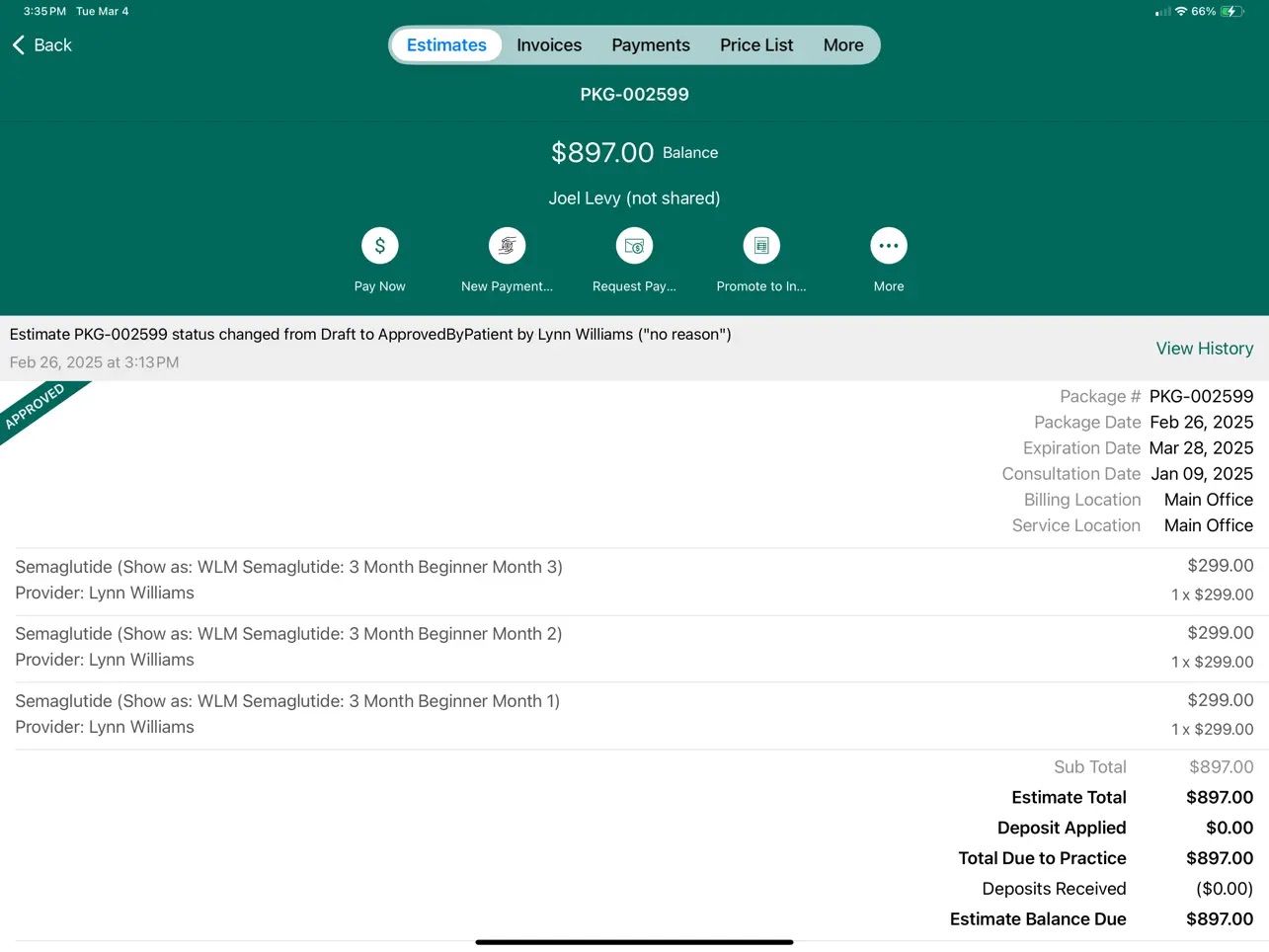 Symplast on iPad — patient billing and estimates
